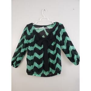 Y2K Rachael Chloe Top Womens Size S Bow Chevron Sheer Coquette Fairycore Office